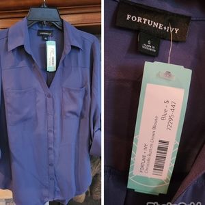 Navy Blue Blouse - Fortune + ivy size Small.